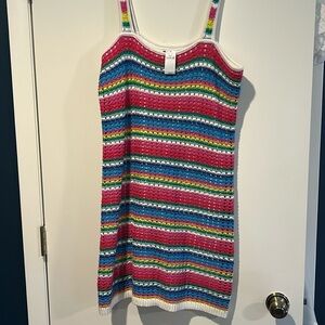 Rainbow crochet mini dress